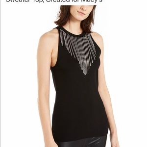 INC Rhinestone necklace sleeveless sweater top(M)